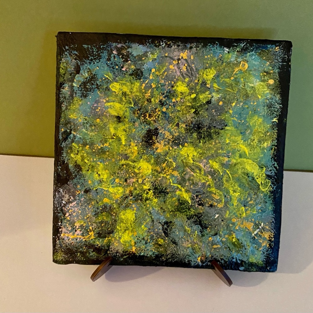 Original Abstract Art, signed 6x6 Acrylic Painting, Paper on Board by Jan Perez
